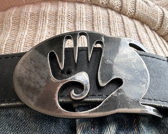 Healing Hand Metal Belt Buckle by WATTO Distinctive Metal Wear / Gift for Healer Massage Therapist Doctor Nurse / Meditation