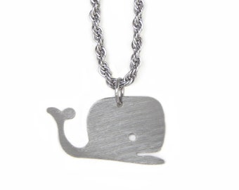 Whale Stainless Steel Mini Charm Necklace by WATTO Distinctive Metal Wear, Beach Girl Jewelry,  Tiny Whale Charm on Chain, Ocean Gift