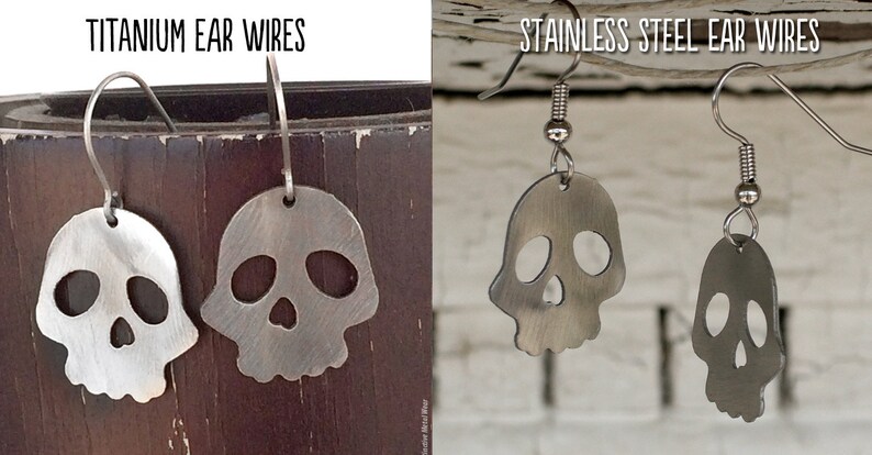 Skull Stainless Steel Earrings by WATTO Distinctive Metal Wear, Metal Skull Earrings, Lightweight Dangle Earrings, Mini Skull Earrings Bild 5