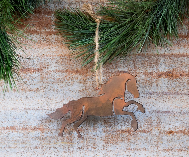 Galloping Horse Ornament, Gift for Horse Lover, Christmas Ornament, Equestrian, Rusty Metal Horse Cutout, WATTO Metal, Rustic Holiday Decor image 9