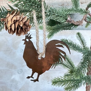 Rooster Rusty Metal Ornament, Christmas Ornament, Farmhouse Decoration, Homestead Farm, Rooster Cutout Metal Silhouette, Farm Animal Gift