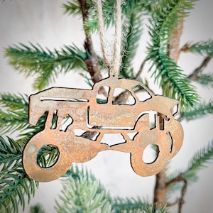 Adorno de metal oxidado con forma de camión monstruo, adorno navideño, tirador de luz, regalos para él, regalo para novio