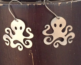 Octopus Stainless Steel Dangle Earrings, Gift for Octopus Lover,Tiny Nautical Jewelry, Steampunk Jewelry, Kraken, Octopi, Beach Girl Jewelry