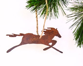 Running Wild Horse Ornament, Gift for Horse Lover, Christmas Ornament, Equestrian, Country Western Horse Cutout, WATTO Metal, Rustic Holiday