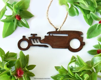 Tudor Rat Rod Rusty Metal Ornament, Christmas Ornament, Light Pull, Car Ornament, Gifts for Dad, Gift for Gearhead, Vintage Car, Metal Car