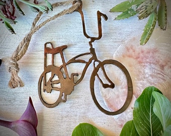 Vintage Bicycle Metal Ornament, Bike Silhouette Metal Cutout, Rusty Metal Christmas Ornament, Cyclist Gift