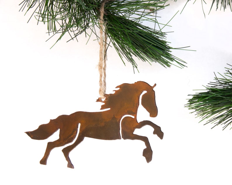 Galloping Horse Ornament, Gift for Horse Lover, Christmas Ornament, Equestrian, Rusty Metal Horse Cutout, WATTO Metal, Rustic Holiday Decor image 8