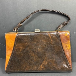 Vintage Beautiful Two Tone Brown Pocketbook, Purse, Handbag Gold Tone Closure