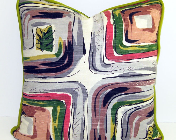 Mid Century Modern Vintage Fabric Throw Pillow With Piping Etsy