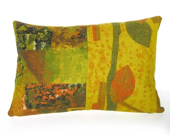 Throw Pillow - Mid Century Modern Linen Pillow Cover - 1950s Eames Era Fabric in Gold, Olive and Orange