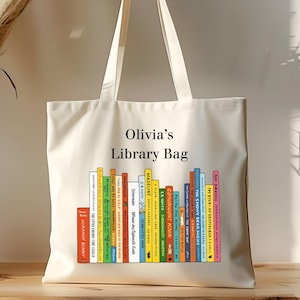 Sac fourre-tout de bibliothèque personnalisé, sac de livre personnalisé pour enfants, enseignants, rat de bibliothèque, jolie idée cadeau fourre-tout de lecture en toile, cadeau pour amateur de lecture