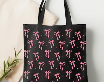 Sac fourre-tout rose avec noeud, sac style coquette, cabas esthétique girly, sac cadeau Balletcore, cabas tendance fille souple, cadeau pour elle, cadeau pour maman