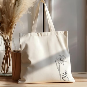 Personalized Tote Bag, Birth Flower Gift, Birthday Gift For Her, Canvas Tote Bags, Reusable Bag, Shopping Canvas Bag, Gift For Her