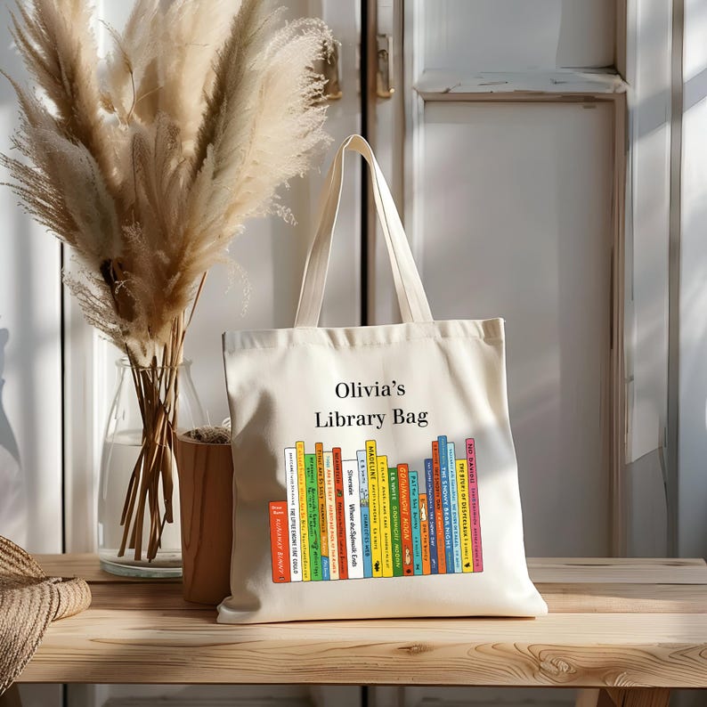 Personalized Library Tote Bag, Custom Name Book Bag for Kids, Teachers ...