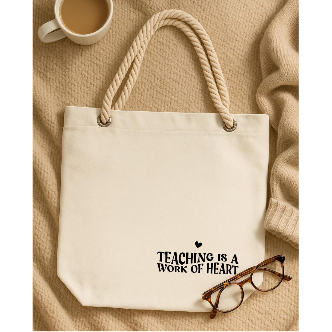 Teacher Canvas Tote, Teaching is a Work of Heart Bag, Teacher Gift Idea ...