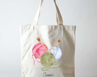 Personalized Knit Tote, Yarn Lover Bag, Crochet Project Bag, Knitting Storage Gift, Custom Yarn Tote, Handmade Craft Tote, Gift for Her