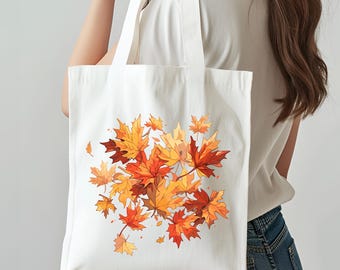 Fall Leaves Tote, Autumn Canvas Bag, Thanksgiving Gift Tote, Cozy Leaf Bag, Reusable Fall Bag, Pumpkin Patch Tote, Gift for Her