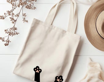 Cute Cat Tote, Minimalist Canvas Bag, Funny Kitty Gift, Cat Lover Tote, Pet Mom Gift, Reusable Eco Bag, Black Cat Print, Gift for Her