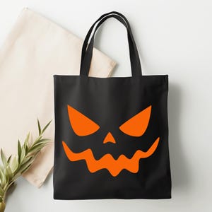 Bold Halloween Jack O Lantern Tote Bag, Spooky Trick or Treat Bag, Reusable Pumpkin Face Tote, Halloween Party Gift Bag Idea, Halloween Tote
