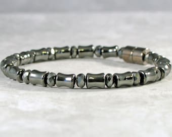 Magnetic Therapy Bracelet for Men with Magnetic Clasp, Weighted Bracelet, Black Hematite Jewelry