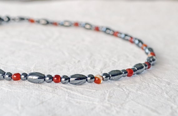 Magnetic Hematite Necklace Magnetic Clasp Jewelry Black Hematite Necklace Red Agate Necklace Etsy