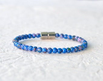 Blue Magnetic Hematite Bracelet Ankle Bracelet for Woman, Magnet Bead Bracelet, Magnetic Clasp Jewelry