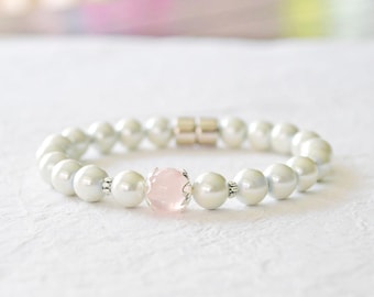 Hämatit Magnetarmband für Damen mit Pink Kristall und Magnetverschluss