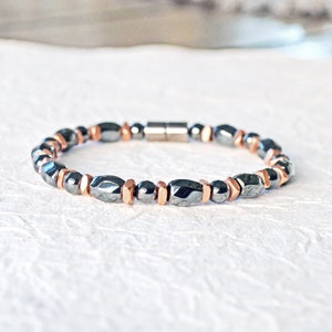 Magnetic Hematite Bracelet with Copper Beads and Magnetic Clasp