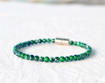 Green Magnetic Bracelet Ankle Bracelet with Magnetic Clasp, Hematite Jewelry, Magnetic Anklet