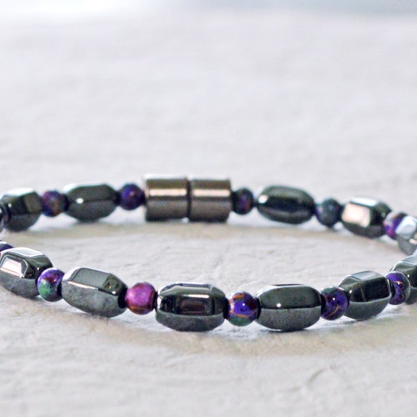 Schwarz & Lila Hämatit Magnet Arthritis Therapie Armband für Frauen mit Magnetverschluss