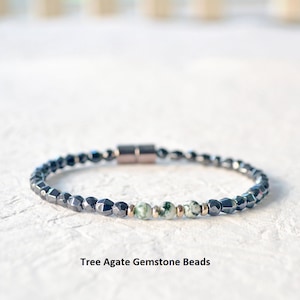 Magnetic Therapy Bracelet with Magnetic Clasp, Black Magnetic Jewelry, Magnetic Hematite Jewelry, Gemstone Bracelet for Women