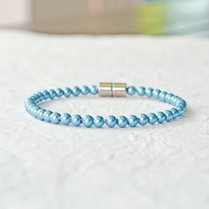 Magnetic Bracelet Ankle Bracelet with Azure Pearl Hematite Beads and Magnetic Clasp