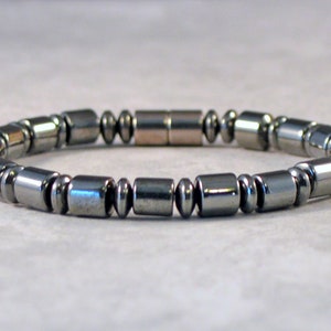 Men's Black Hematite Magnetic Bracelet with Magnetic Clasp, Hematite Bracelet, Grounding Bracelet