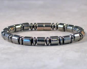 Men's Black Hematite Magnetic Bracelet with Magnetic Clasp, Hematite Bracelet, Grounding Bracelet