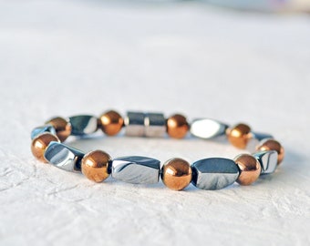 Magnetic Therapy Bracelet with Magnetic Clasp, Black Hematite Jewelry, Copper Weighted Bracelet