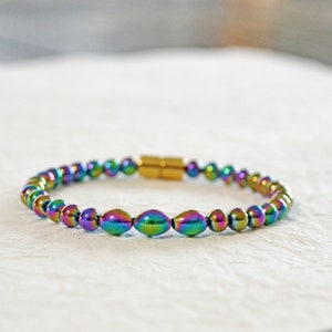 Rainbow Hematite Magnetic Bracelet with Easy Magnetic Clasp