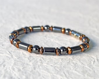 Magnetic Bracelet for Men with Magnetic Clasp, Black Hematite Jewelry, Copper Hematite Jewelry, Magnetic Ankle Bracelet