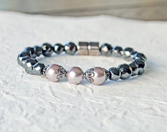 Magnetic Bracelet for Pain with Magnetic Clasp, Weighted Bracelet, Black Hematite Jewelry, Grounding Bracelet