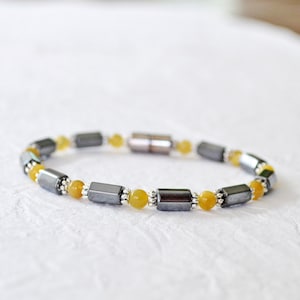 Schwarzer Hämatit Magnetarmband Fußkettchen mit goldenen Tigerauge Edelsteinen