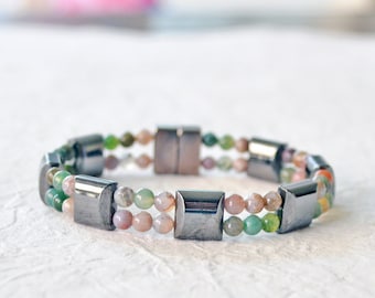 Double Strand Magnetic Bracelet for Women | Hematite Bracelet | Jasper Bracelet | Magnetic Jewelry | Beaded Bracelet | Wellness Bracelet