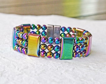 Hämatit Magnet Armband – Regenbogen Hämatit Perlen Schmuck | Wellness Armband für Frauen