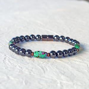 Magnetische hematietarmband voor dames | Zwart turkoois magnetische armband | Dagelijkse kleding voor ongemak en geaard evenwicht
