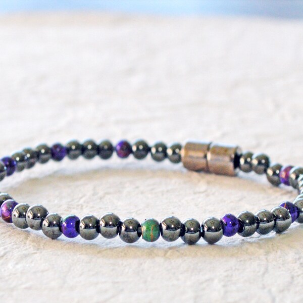 Schwarz & Lila Hämatit Magnettherapie Armband für Frauen mit Magnetverschluss, Arthritis Armband bei Schmerzen