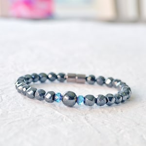 Magnetic Bracelet with Magnetic Clasp, Grounding Bracelet, Magnetic Therapy Jewelry, Black Hematite Jewelry