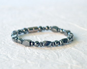 Black Magnetic Bracelet for Men with Magnetic Clasp, Black Hematite Jewelry