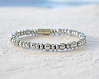 Silver Hematite Magnetic Bracelet Ankle Bracelet with Magnetic Clasp, Hematite Jewelry for Women