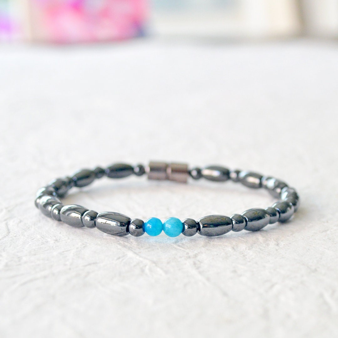 Magnetic Hematite Bracelet Ankle Bracelet With Blue Magnesite