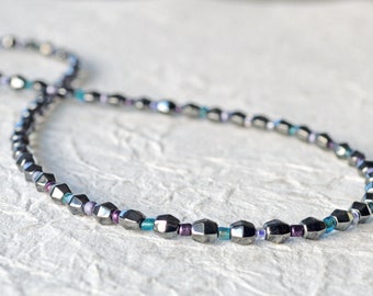 Black Hematite Magnetic Therapy Necklace with Magnetic Clasp, Seed Bead Necklace, Hematite Jewelry