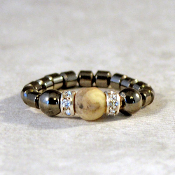 Magnetic Bead Ring with Frosted Agate, Magnetic Ring for Women, Magnetic Hematite Ring