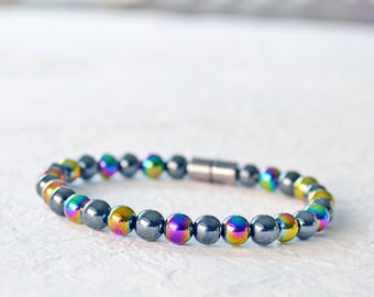 Magnetic Hematite Bracelet/Ankle Bracelet for Women – Black and Rainbow Magnetic Hematite Jewelry | Wellness Health Bracelet